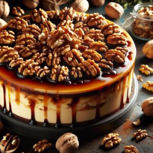 Pastel Choco Flan cubierto con Nuez